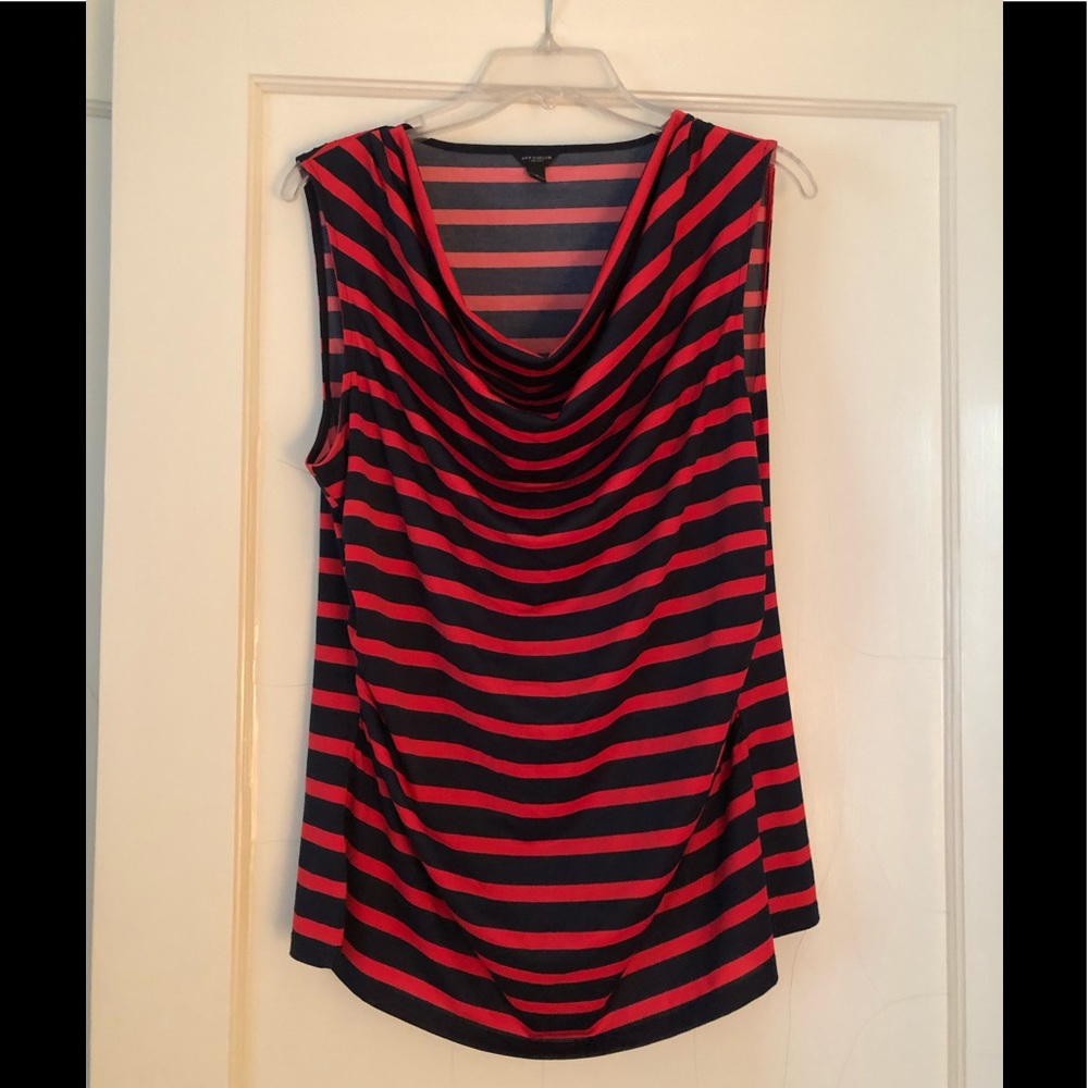 Navy and Red Striped Ann Taylor Top XL